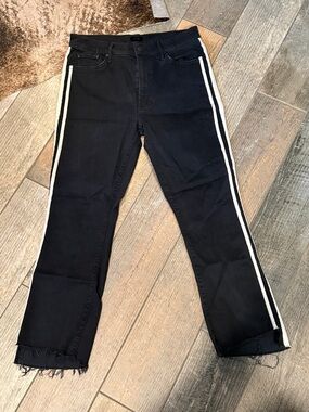 MOTHER Insider Crop Step Fray Jeans – Black w/ Side Stripe | Size 30